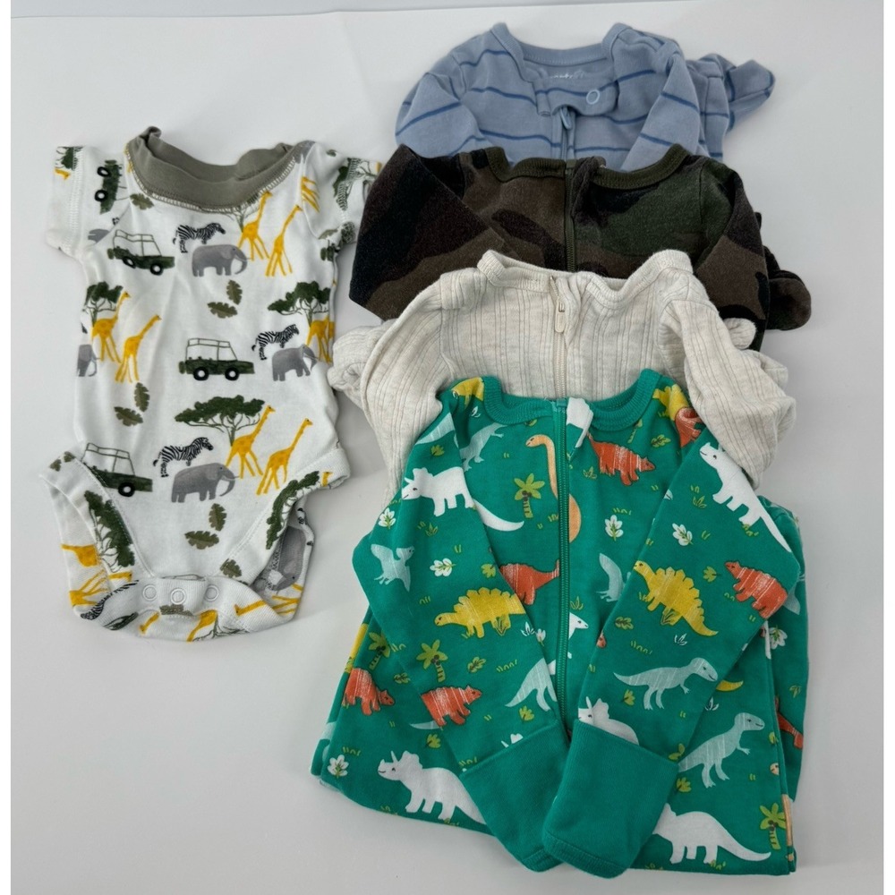Newborn Baby Boy Sleepers Lot 5 Carters Wonder Nation Bundles Baby Dino Camo